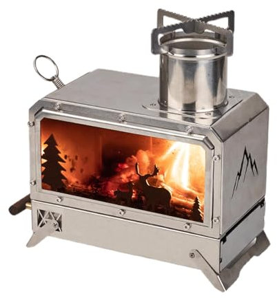 Estufa de leña,Estufa de leña Para, Hornillo de camping con calefacción de acero inoxidable, Estufa de leña de cabina plegable, estufa de leña transparente con para calefacción y cocción