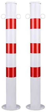 Absperrpfosten Metall Rot-Weiß Ø76mm H750mm 2 Stück | 2 Ösen, Stahl Robust, Standfuß Stabil, Mit Befestigungsschrauben