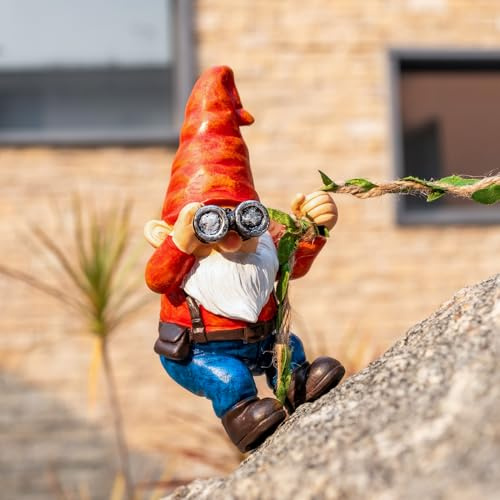WONDHOME Hanging Gnome Garden Statue Funny Climbing Gnomes with Telescope Tree Hugger for Outdoor Lawn Home Patio Yard Art Decoration Christmas Birthday Gifts for Mom Women