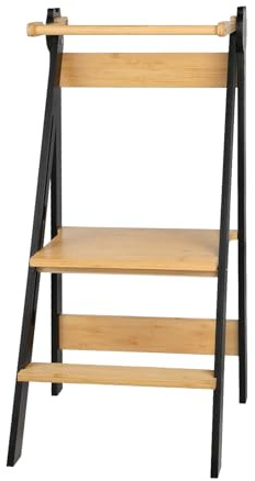 Torre de aprendizaje Montessori, plegable, multifuncional, torre de aprendizaje de madera de abedul natural, torre de observación para niños, seguridad, 88 x 45 x 45 cm, negro