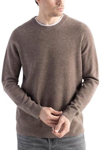 Chanyarn Hombre 100% Lana Merino Jersey 2025 Otoño Invierno Cuello Redondo Manga Larga Jerséis De Punto Sin Costuras (Brown,L)
