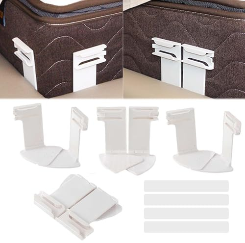 WISIRENT 4 Pièces Blanc Pince Drap Housse Matelas, Accroche Drap Housse Bloque Drap Housse avec Bande de Fixation Invisible, Supports de Draps Antidérapants Bed Sheet Holder pour Les Matelas