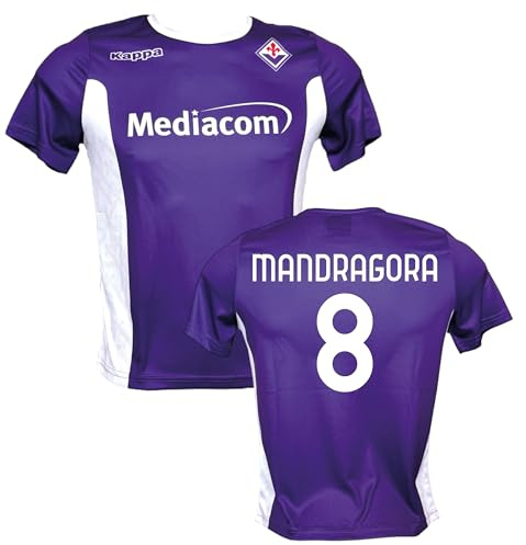 Generico Maglia Fiorentina Mandragora 8 2025-2026, Calcio Replica Autorizzata, Viola e Bianco, 100% Poliestere, Design Autentico con Logo, Manica Corta, Unisex, per Adulti e Ragazzi (IT, Testo, M)