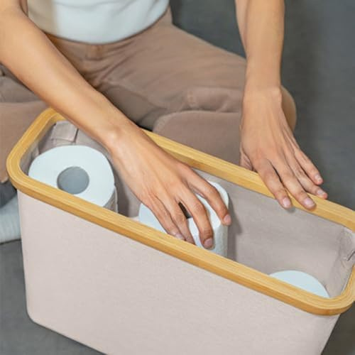 Lawnoval Elegante cesta de almacenamiento de papel higiénico de tela Oxford, capacidad para 12 rollos, organizador de baño transpirable en beige, gris y negro