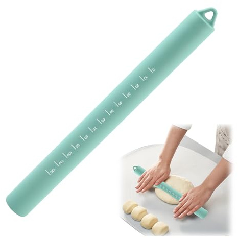 Silicone Rolling Pin, Non Stick Stainless Steel Inner Core Pasta Rolling Pin for Baking (Green)