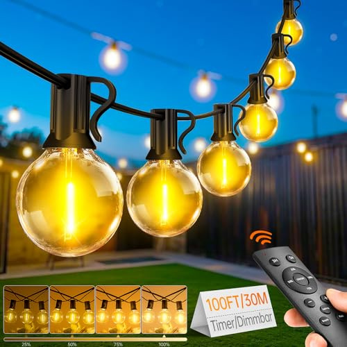 FGRYB Guirlande Lumineuse Exterieure d'extérieur et intérieur - 30M LED Guirlande Guinguette Exterieur Lumiere avec Télécommande G40 Ampoules Dimmable et Minuterie pour Jardin Terrasse Balcon Mariage