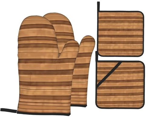Gants de cuisson de cuisine HJFCZH Original texture couleur bois imprimé épais pratique anti-brûlure isolation thermique pour la cuisine