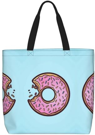 Uusnwaa Borsa tote da donna con stampa a ciambella, borsa a tracolla, borsa per la spesa riutilizzabile, chiusura superiore con cerniera, essenziale per tutti i giorni