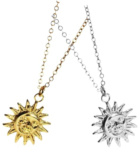 HEALEEP Collier Pendentif Lune et Soleil en Acier Inoxydable Plaqué Or 18k et Argenté, Lot de 2, Bijou Femme, Accessoire Résistant la Corrosion, Fête, Bureau et Voyage