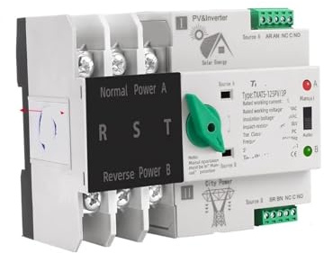 Onduleur photovoltaïque ATS rail 2P 3P 4P, double puissance, commutateur de sélection de conversion automatique, ininterrompu, 63A, 100A, 125A, énergie solaire photovoltaïque(3P,100A PV)