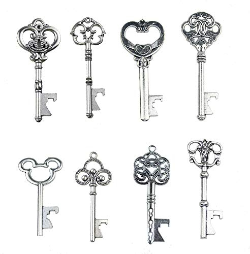 Makhry Assortiti 16 Chiavi Vintage Scheletro Apribottiglie per Bomboniere (Argento Antico)