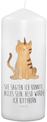 Mr. & Mrs. Panda Wachskerze Einhorn Katze 19 x 8 cm - Geschenk, Glitzer, Hochzeitskerze, Osterkerze, Mieze, Grosse Kerze, Geburtstagskerze, Regenbogen, Unicorn, Stumpenkerze, Kommunionskerze