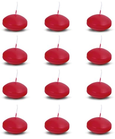 DONAU HOME Set flytljus/röd/12 stycken/2,8 x Ø 4,8 cm/4 timmar brinntid/simljus vax Sans parfym/flytande varma värmeljus stearinljus/för middag, bröllop, alla hjärtans dag