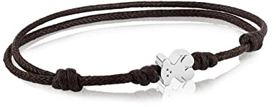 TOUS Pulsera de Cordón Marrón Ajustable y Acero para Mujer con Motivo Oso, Joven e Informal, Colección Super Micro