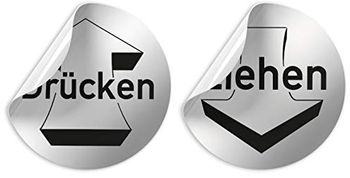 Kinekt3d Leitsysteme Folienschild Schild – Set Drücken + Ziehen - D = 100 mm PVC Silber - Robuste Kratzfeste Folie - UV beständig - Perfekt für Glastüren und alle glatten Flächen