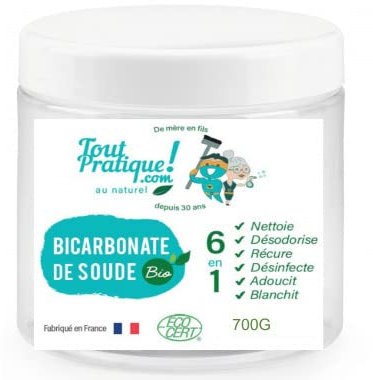 Toutpratique Bicarbonate de soude - Crème à Récurer, Nettoie Théière Noircie, Désodorise Tissu - 700g Pot Réutilisable -Naturel -Français