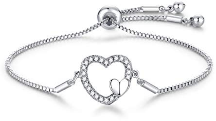 CERSLIMO Armband Silber Damen 925, Weißgold Vergoldet Unendlichkeit Symbol Infinity Herz Zirkonia Armband | Silber Schmuck für Frauen Damen (Herz Armband)