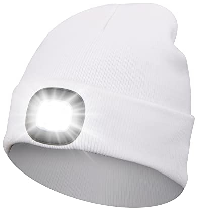 Sminiker Beanie Mütze mit Licht Unisex USB Wiederaufladbare Beanie Cap mit Licht Stirnlampe Beanie für Männer, Frauen, Teens
