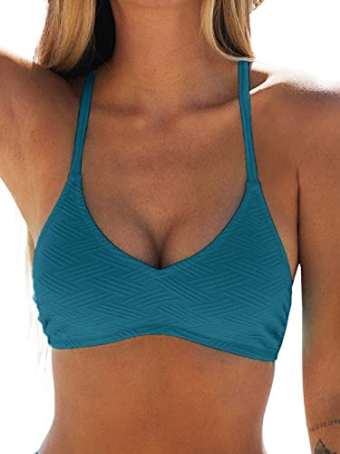 CUPSHE Women's Bikini Top Blue Halter Back Tie Bathing Suit, S