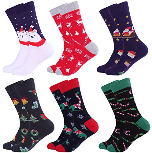 Toes Home 6 Paar Herren Weihnachtssocken, Lustige Socken 39-46, Bunte Gemusterte Warme witzige Baumwolle Socken für Weihnachten Geburtstag und Adventskalender