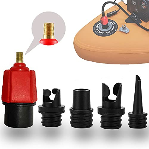 FIPASEN Paddleboard-Pumpenadapter, Aufblasbarer Luftventilkonverter mit 4 Gasdüse für Schlauchboote/Stand Up Paddle Board/Aufblasbares Bett/Beiboot, Sup Ventil Adapter für Kompressor (Rot)