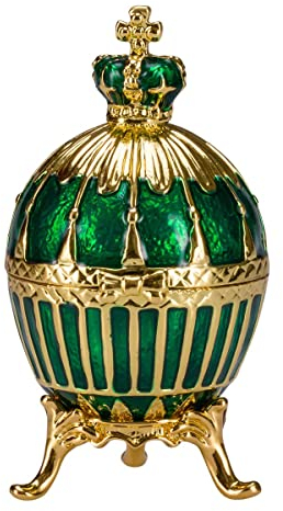 danila-souvenirs Fabergé-Stil Gerippten Ei Schmuckkästchen mit Kaiserkrone 6,5 cm grün