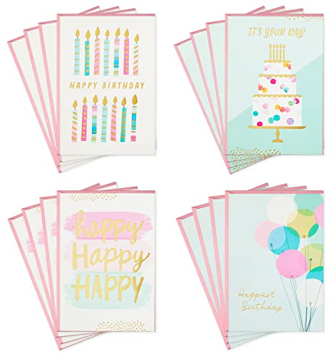 Hallmark Birthday Cards Assortment, 16 Cards with Envelopes (Cake, Candles, Balloons)