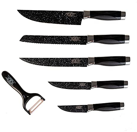 AMC Set di coltelli modello ceramica pelapatate colore pietra 6 pezzi in ceramica di alta qualità, set coltelli forma ergonomica e lama affilata design tedesco superficie con tecnologia antibatterica