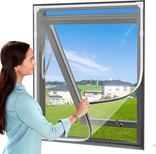 UtauHom Adjustable Magnetic Fly Screen Window Max 120 x 110cm-Fits Any Smaller Size,Fiberglass Mesh,Full Frame Magnetic Strip,Easy Install,Keep Fly/Mosquito Out（White Frame White Mesh)