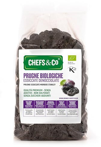 CHEFS & CO Prugne secche morbide (snocciolate), frutta secca intera, snack sano, vegane e vitamine, non sorbate, senza zuccheri aggiunti (biologico, 400 g (confezione da 1)))