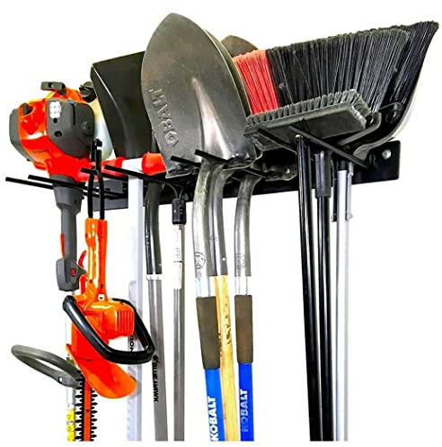 Wisfor Système de Rangement Outils Jardin, Porte Outils Mural Garage Support en Métal pour Balai avec 8 Crochets et 2 Plaques Métalliques