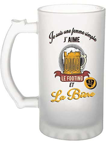 Planetee Chope de bière pour Femme Footing et Bière | Verre à bière pinte Cadeau Apéro Humour alcool et sport pour Joggeuse