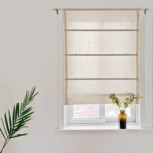 Yaland Raffrollos tageslicht Raffgardine Faltvorhang Tunnelzug Leinen landhausstil (Blickdicht BxH 60 x 120cm), Sand 1 Stück