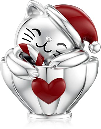 LANBEIDE Weihnachten Charms, 925 Sterling Silber Katze Charms für Pandora Armband Weihnachten Geburtstag Geschenke für Frauen