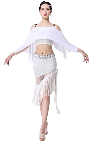 ACiyD Bauchtanz Kleidung Tops Erwachsene Frauen Mesh Slim Fit Atmungsaktive Trainingskleidung (Weiß L)