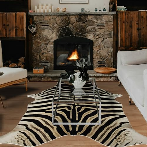 Guyi Rare Tappeto zebrato, 5,2 x 1,9 m, stampa zebrata, in pelle bovina, decorazione occidentale per camera da letto, soggiorno, sala da pranzo, marrone antiscivolo