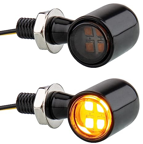 HAZAWA Motorcycle LED Mini Blinkers Small Turn Signals Light Micro Front Rear Indicator Compatible with Harley Davidson Honda Triumph Cruiser Choppers Street Bike (Smoke-Amber)