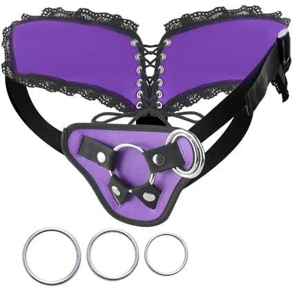 Harnais à sangles Ajustable Jouet sexuel pour adulte avec 3 anneaux en O de tailles différentes Harnais compatible avec le gode à ventouse, s'adaptant à une taille de 150cm