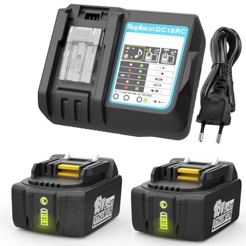 XNJTG 5.0Ah,18V Ersatzakku (LED-Leistungsanzeige in Prozent) für Makita 18V Akku BL1850 BL1850B BL1840 BL1830 mit 14.4V-18V Ladegerät ersetzen für DC18RC