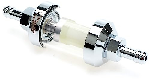1/4 Inline Fuel Filter - APE RACING Upgraded Billet Aluminum Metal Glass Fuel Filter for Motorcycle ATV Dirt bike Classic bikes and Small Engines, Corrosion Resistance, Washable and High Flow (Chrome)