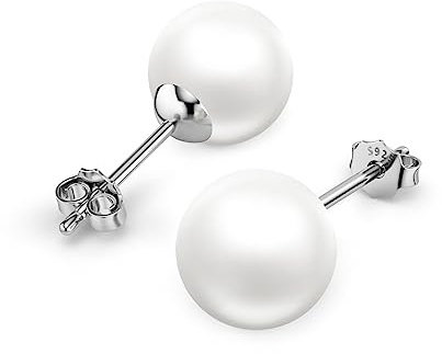 DALARAN Sterling Silber Weiße Perle Ohrstecker für Damen Hypoallergen Ohrringe 4/5/6/7/8/9/10mm