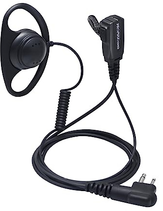 ProMaxPower Oreillette Talkie Walkie Compatible avec Motorola CP040 DP1400 GP300 GP88 GP68 CT150 Pro1150, 2 Broches Écouteurs avec Micro PTT pour Radio, Oreillette de Sécurité en Forme D