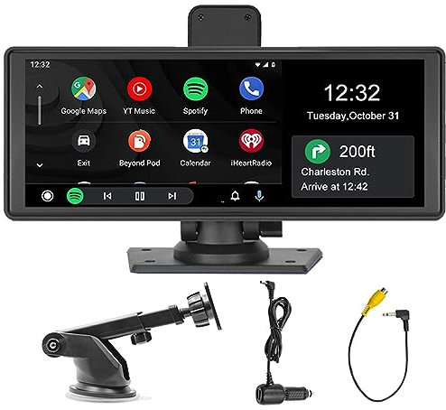 Portatile Autoradio con Wireless Apple Carplay e Android Auto, autoradio 9,3 Pollici IPS Touch Screen Car Monitor con Bluetooth/AUX/Trasmettitore FM/Mirror Link/DVR Dash o Parabrezza Montato