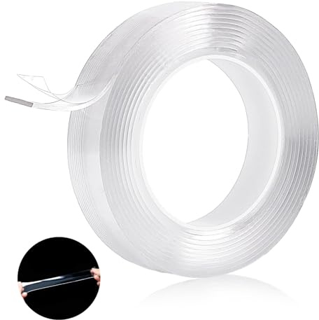 Shunshi Double Sided Heavy Duty Sumo Strip Tape - Transparent Reusable Nano Adhesive, Washable Traceless Strong Wall Picture Hanging Strips, Carpet Tape (5M/16FT per Roll)