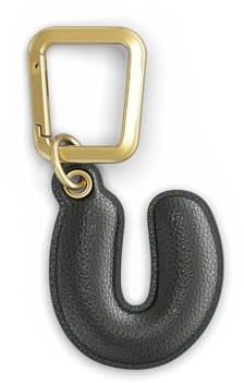 UNTAGS - Charm Buchstabe U - Material mit Ledereffekt - Inklusive Goldener Metallschnalle - Schwarz