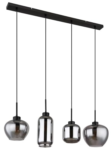 LED Hängeleuchte Rauchglas Pendelleuchte Glas Esszimmerlampe schwarz, Metall, 4x E27 Filament LED warmweiß, LxBxH 99,5x24x120 cm