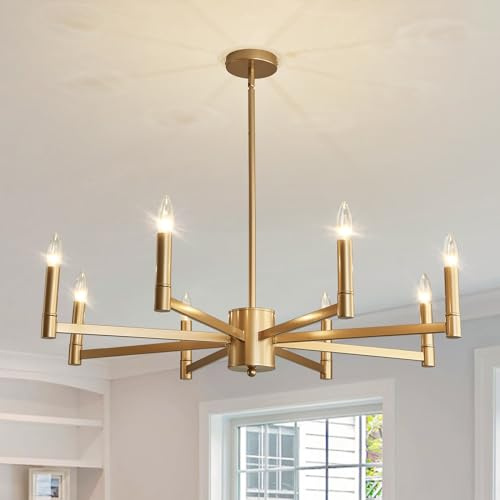 ASGYISA 8-Light Gold Candle Chandeliers Modern Farmhouse Ceiling Light Fixture Industrial Lighting for Dining Room Living Room Bedroom Kitchen Island Foyer