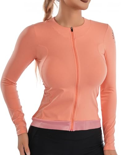 Wulibike Radtrikot Damen Langarm,Fahrradtrikot Atmungsaktiv Rennrad Trikot Hochelastisch Fahrrad Kleidung 4 Taschen Orange XXL