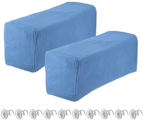 QUARKZMAN 2pz Copribraccioli Elasticizzati per Sedie/Divani, Copribraccioli per Divano con Spilla a Vite Protezioni per Mobili per Sedia Divano Poltrona Blu Denim