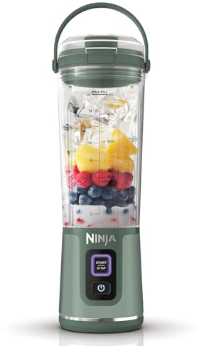 Ninja Blast Frullatore Portatile, 530 ml, con Coperchio e Beccuccio, Mini Frullatore Senza Fili, Ricaricabile, per Frullati, Trita Ghiaccio e Frutta Congelata, Verde Foresta, BC151EUEM